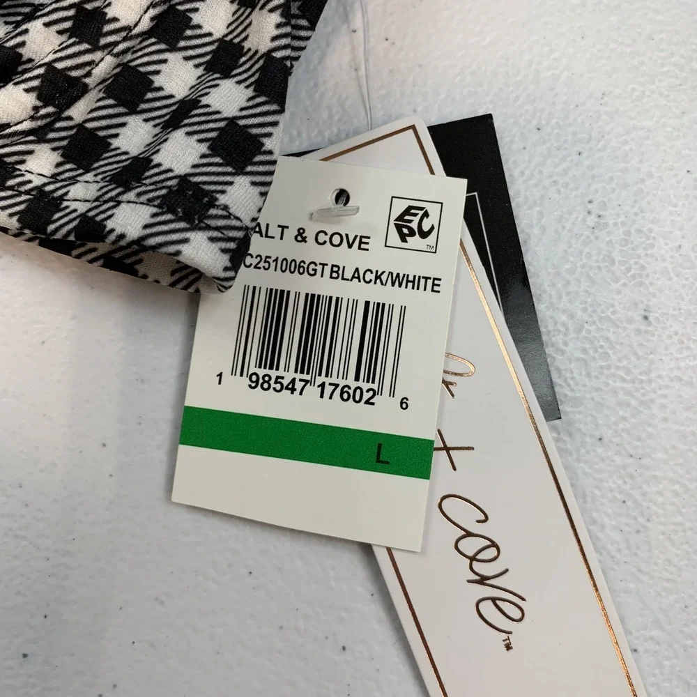 Salt & Cove Junior's Swim Bikini Top L Black White Gingham Plaid Underwire